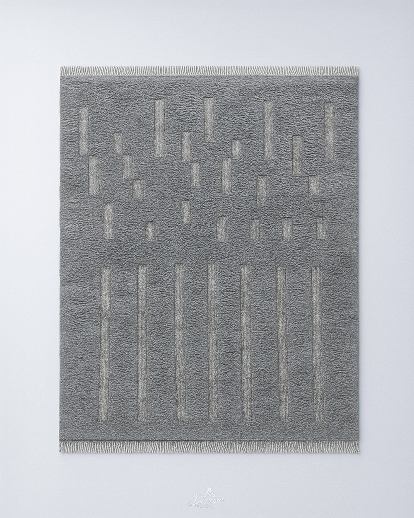 Grey Wool Rug 3 X 5 Ft | 90 X 150 Cm / With Tassels / Short (0.4” / 1 cm)