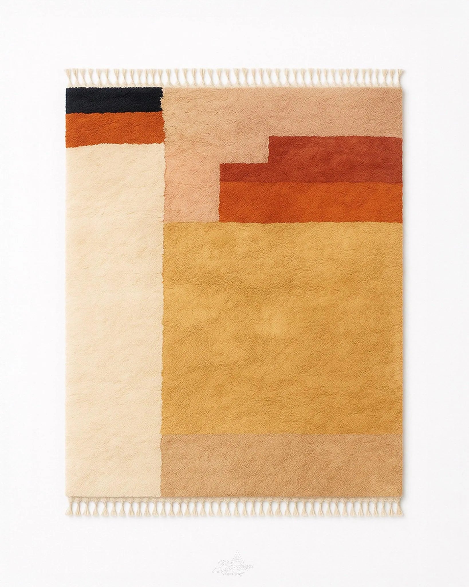 Handknotted Moroccan Rug 3 X 5 Ft | 90 X 150 Cm / With Tassels / Short (0.4” / 1 cm)