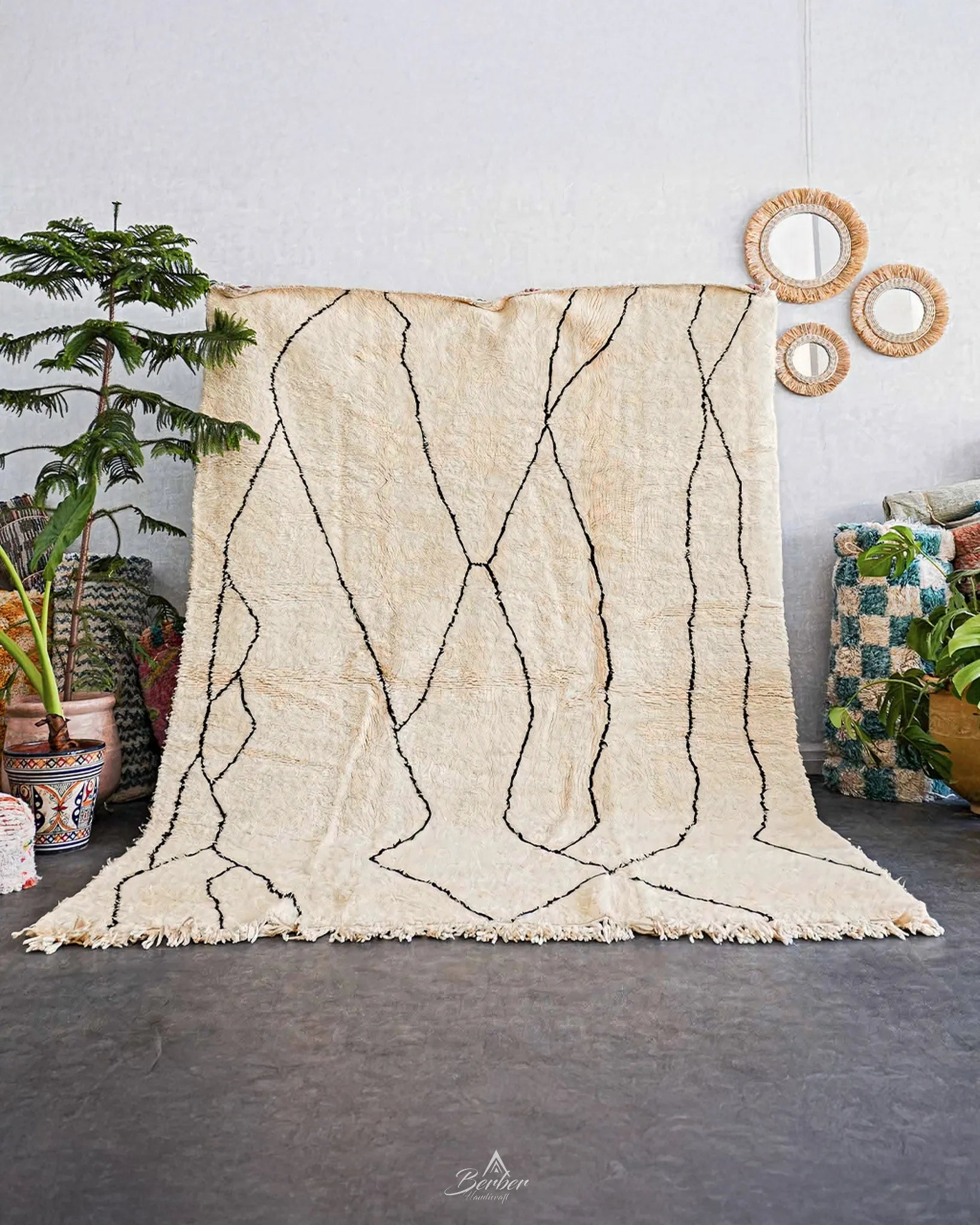 Handmade Berber Rug 3 X 5 Ft | 90 X 150 Cm / With Tassels / Short (0.4” / 1 cm)