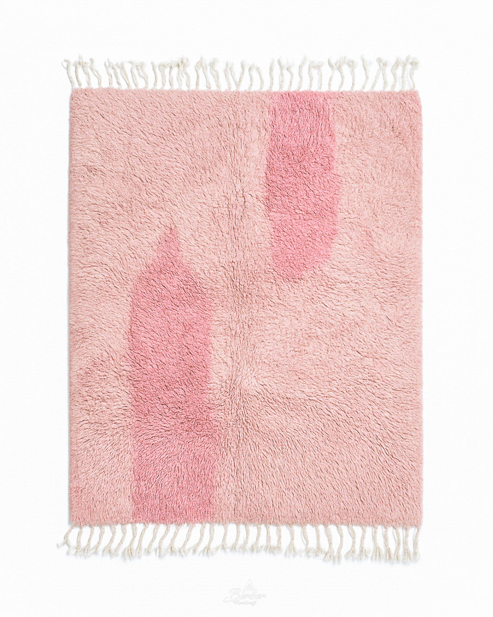 Pink Morrocan Wool Rug 3 X 5 Ft | 90 X 150 Cm / With Tassels / Short (0.4” / 1 cm)