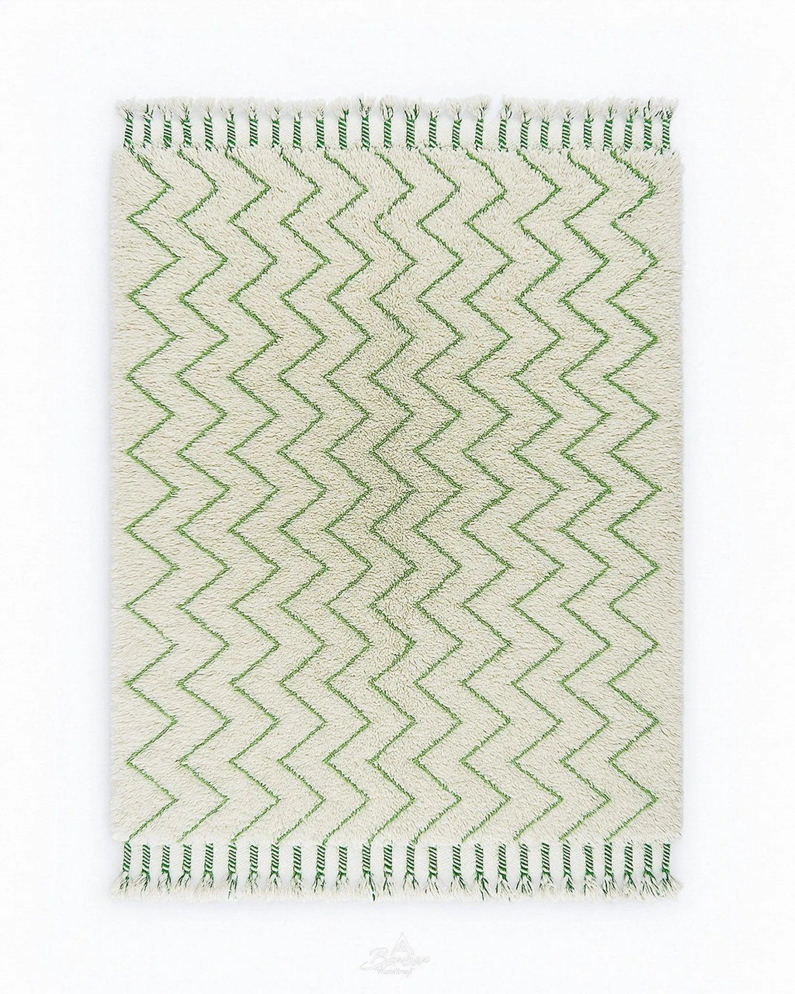 White and Green Zigzag Rug 3 X 5 Ft | 90 X 150 Cm / With Tassels / Short (0.4” / 1 cm)