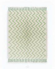 White and Green Zigzag Rug 3 X 5 Ft | 90 X 150 Cm / With Tassels / Short (0.4” / 1 cm)