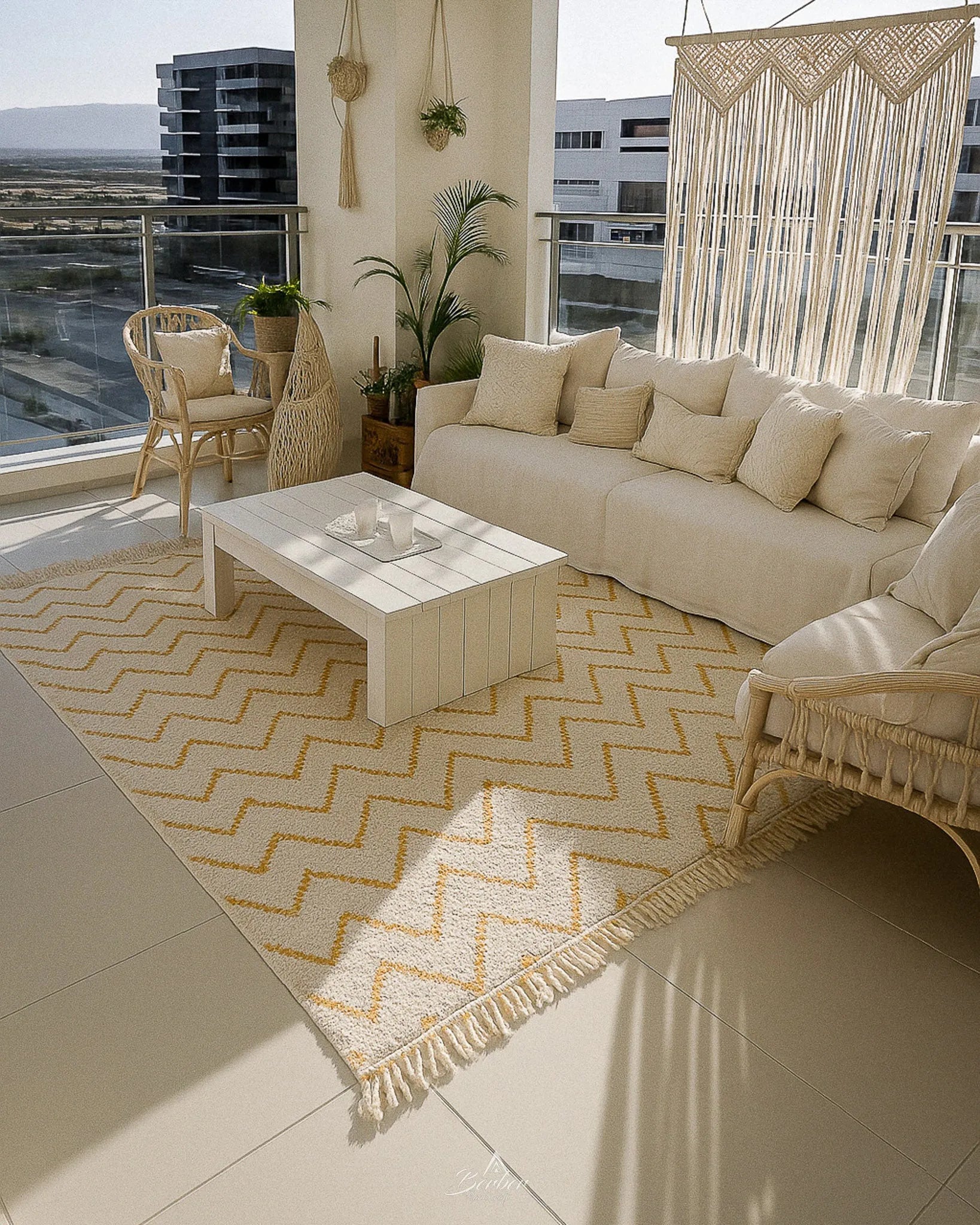Minimalist Morrocan Rug 3 X 5 Ft | 90 X 150 Cm / With Tassels / Short (0.4” / 1 cm)