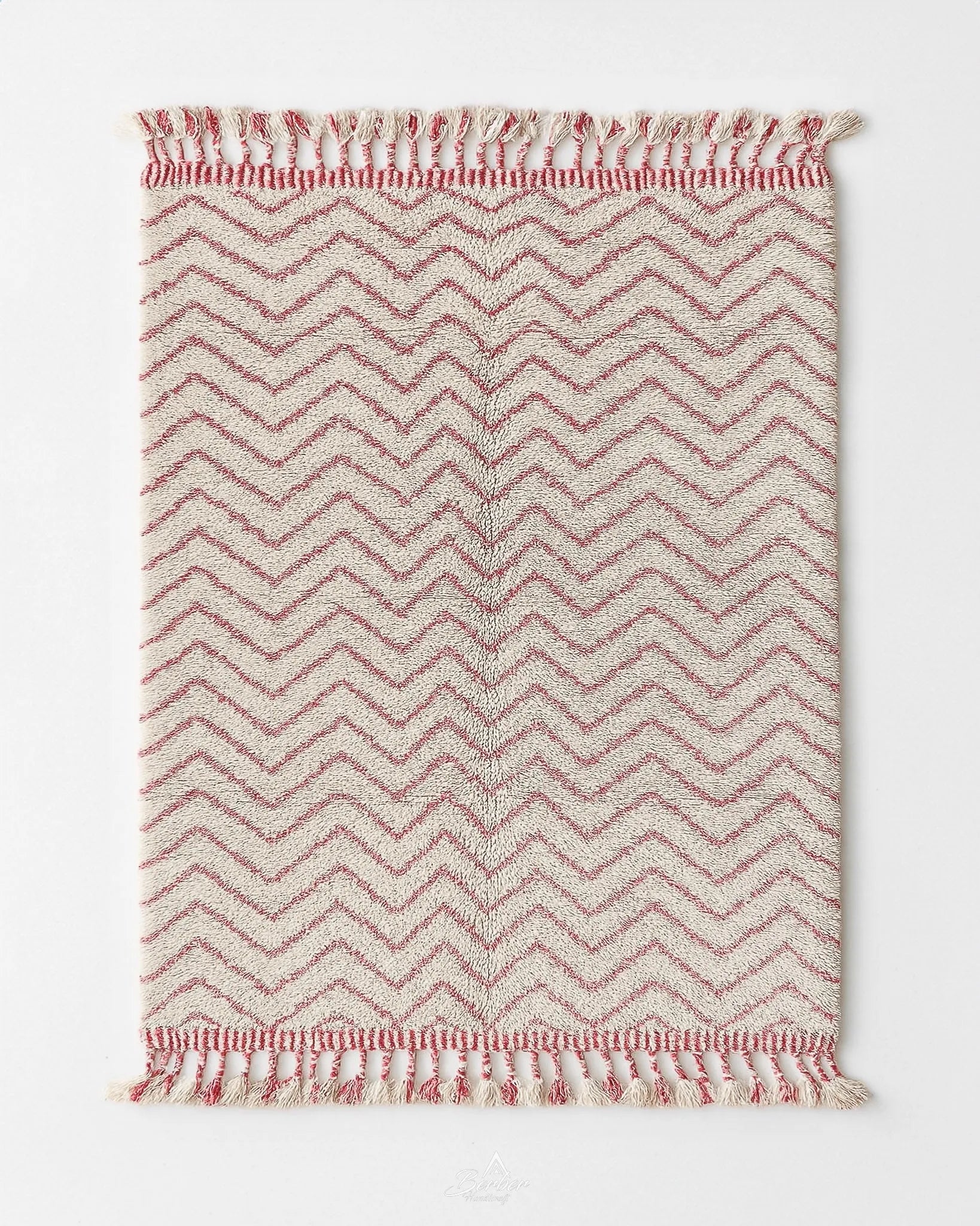 Minimalist Pink Rug 3 X 5 Ft | 90 X 150 Cm / With Tassels / Short (0.4” / 1 cm)