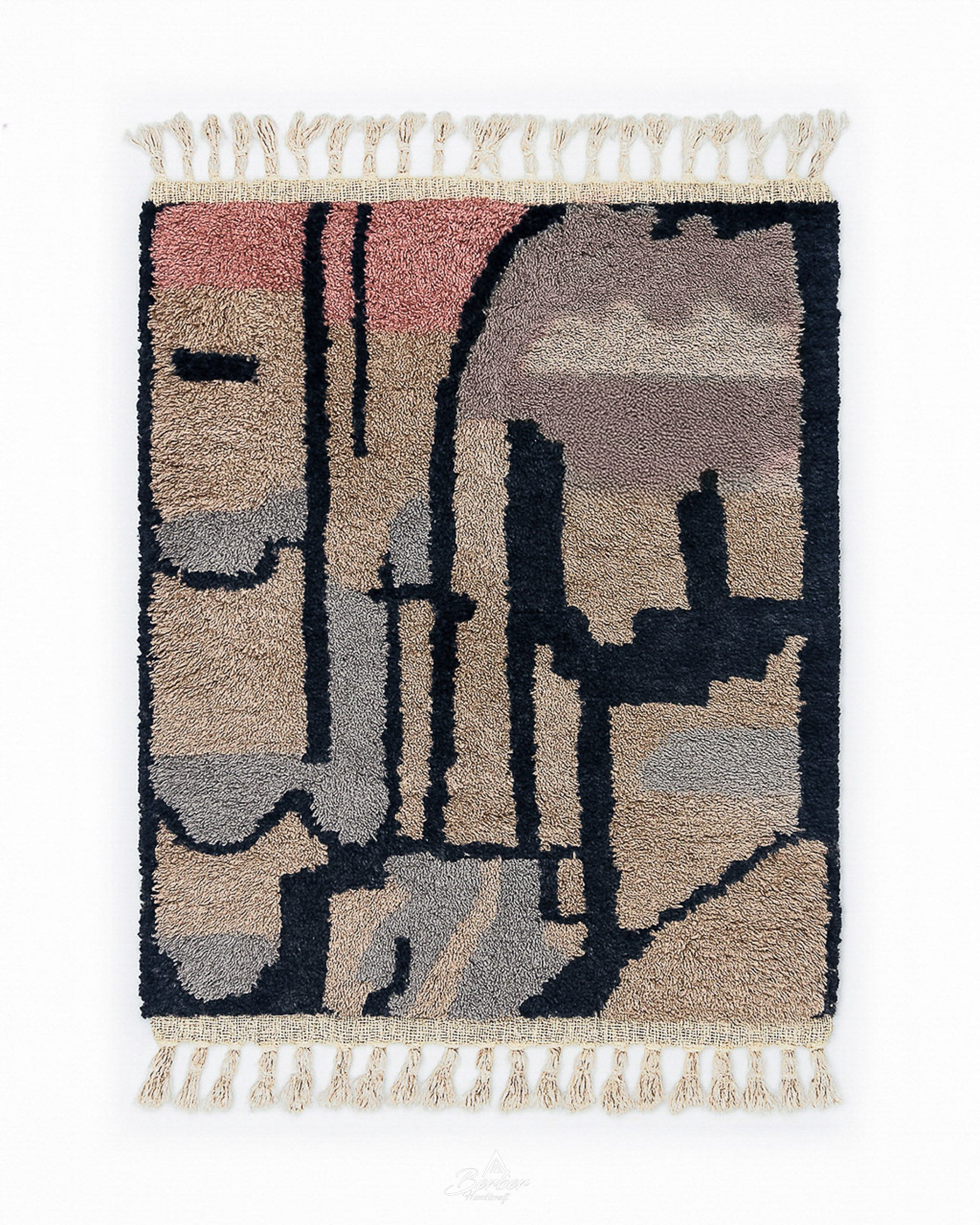 Moroccan Abstract Rug 3 X 5 Ft | 90 X 150 Cm / With Tassels / Short (0.4” / 1 cm)