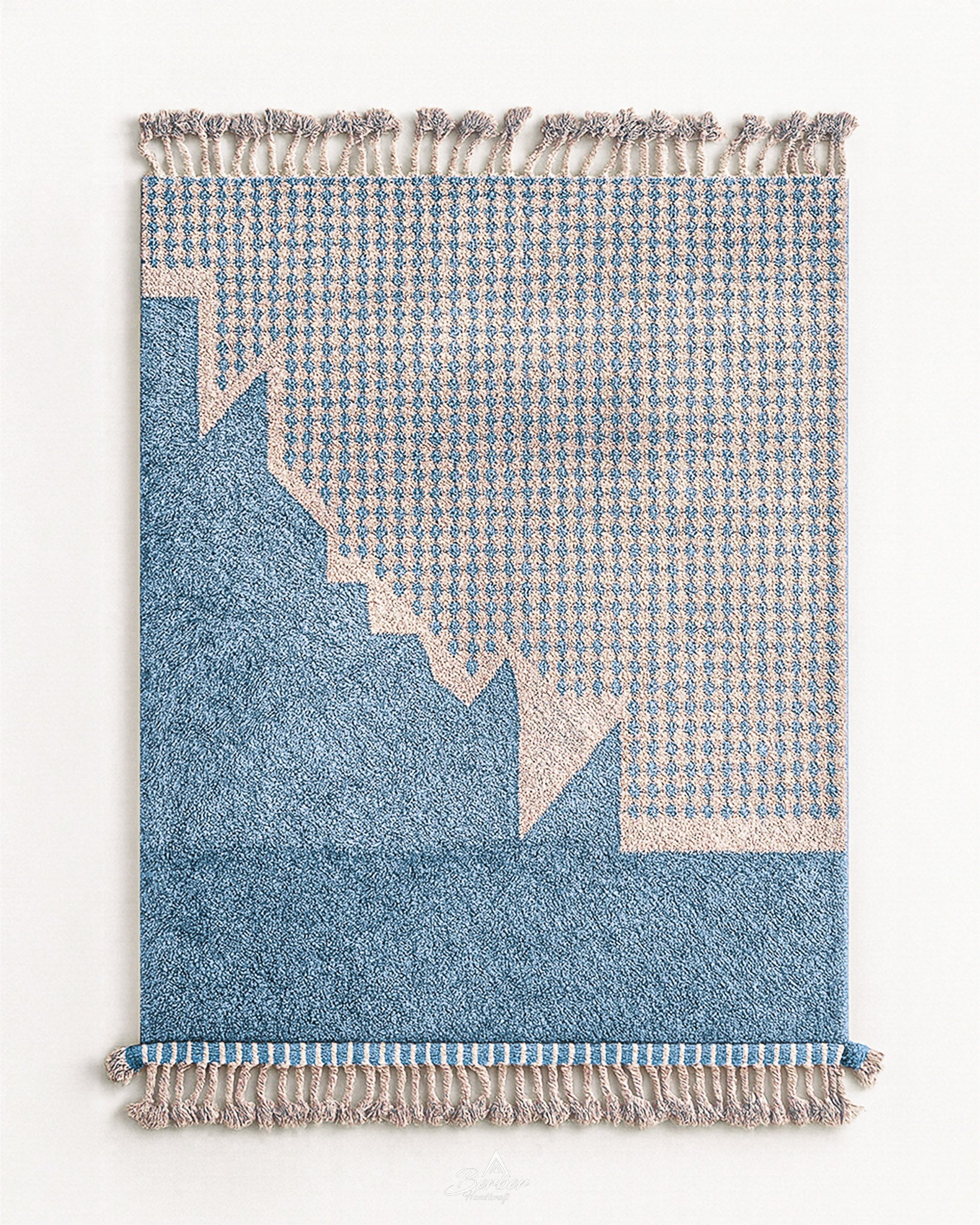 Moroccan Rug Blue 3 X 5 Ft | 90 X 150 Cm / With Tassels / Short (0.4” / 1 cm)