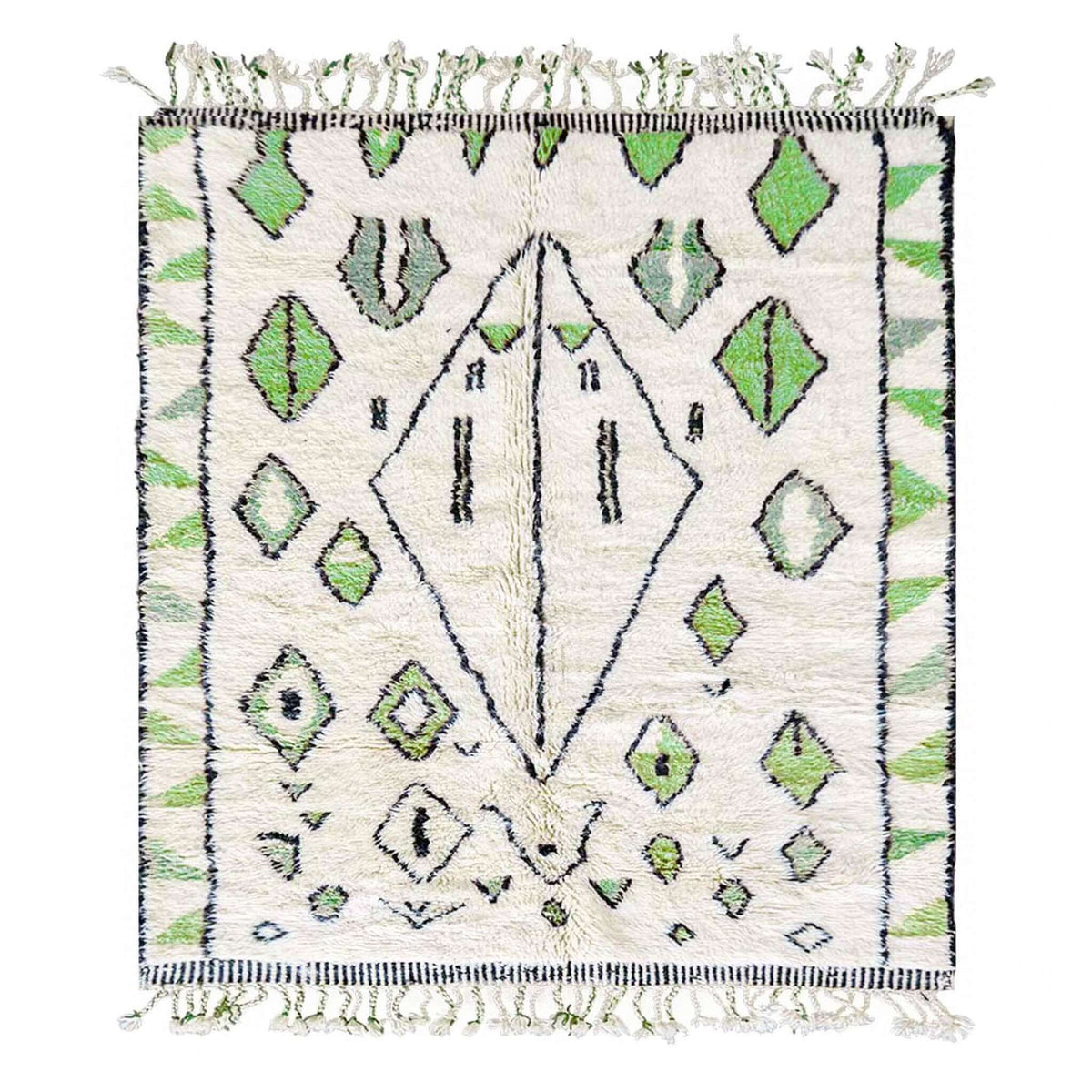 White and Green Azilal Rug - Berber Handicraft