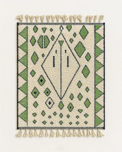 White and Green Azilal Rug 3 X 5 Ft | 90 X 150 Cm / With Tassels / Short (0.4” / 1 cm)
