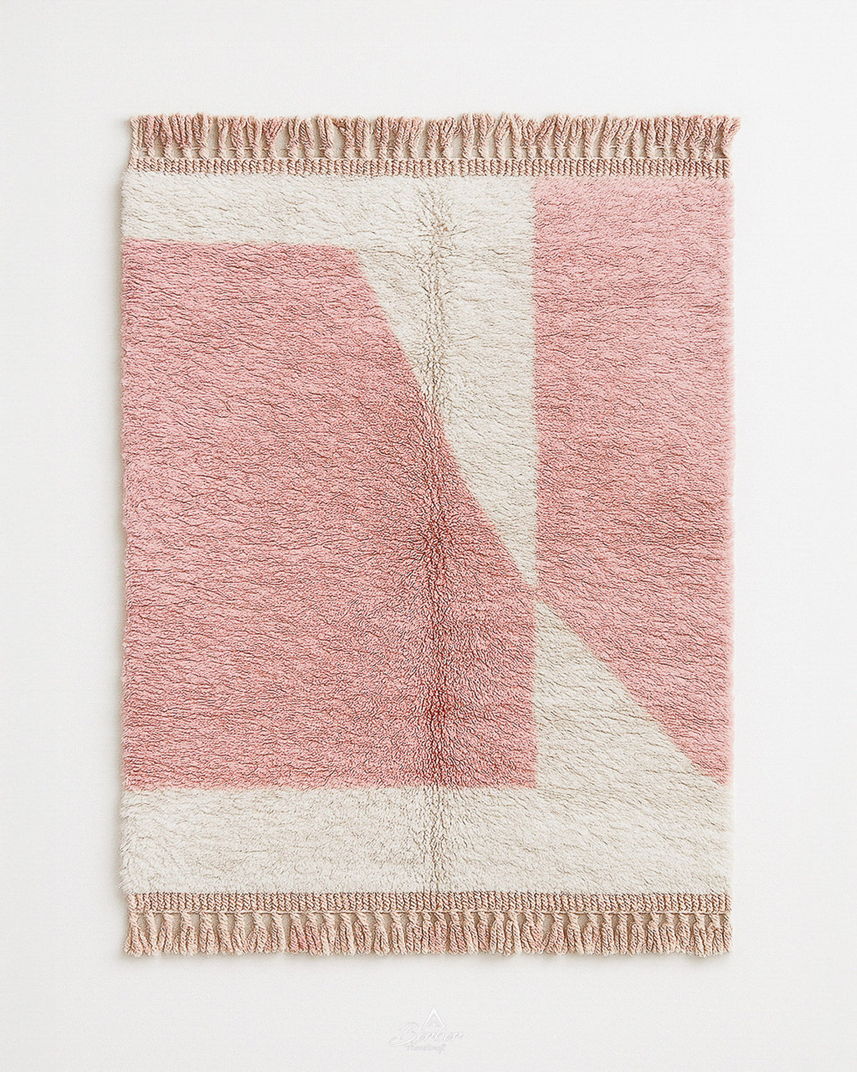 Pink Morrocan Berber Rug 3 X 5 Ft | 90 X 150 Cm / With Tassels / Short (0.4” / 1 cm)