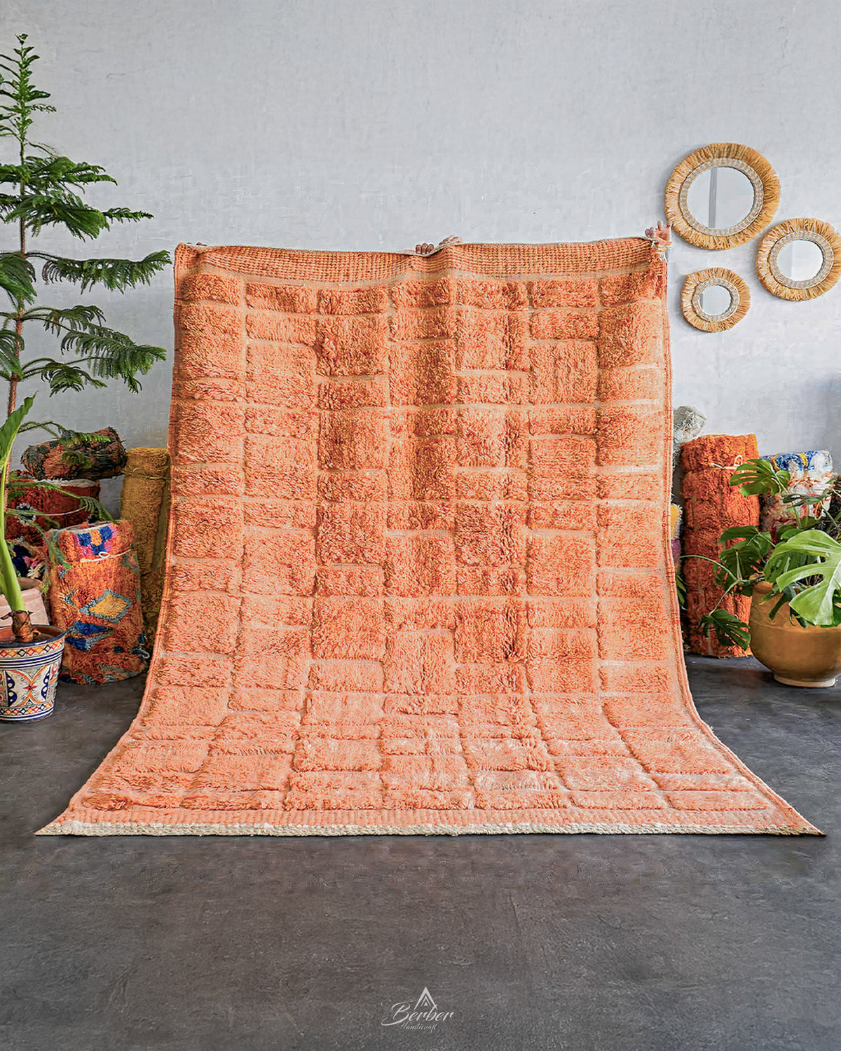 Orange Berber Rug 3 X 5 Ft | 90 X 150 Cm / With Tassels / Short (0.4” / 1 cm)