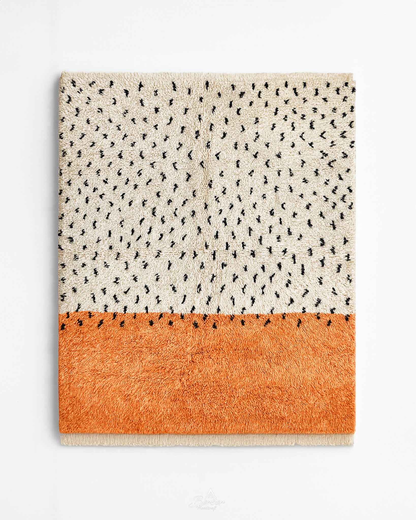 Orange and White Dotted Rug 3 X 5 Ft | 90 X 150 Cm / With Tassels / Short (0.4” / 1 cm)
