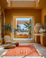 Orange Moroccan Rug 3 X 5 Ft | 90 X 150 Cm / With Tassels / Short (0.4” / 1 cm)