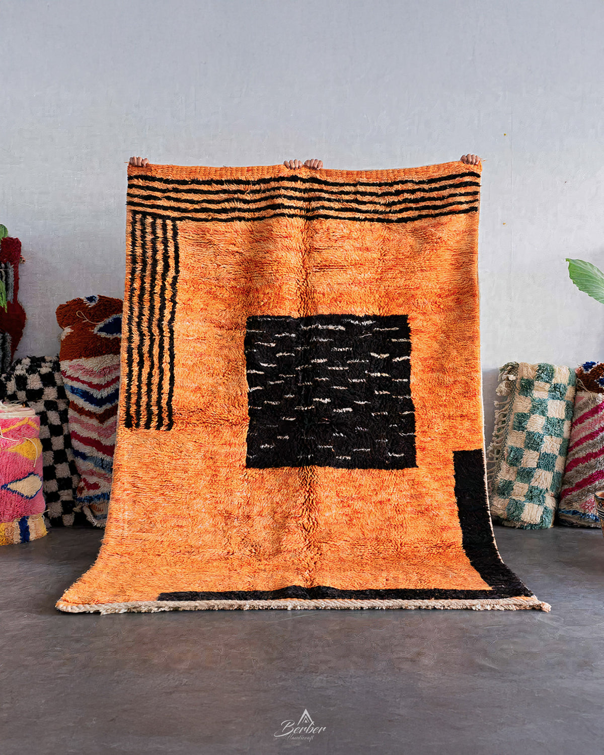 Orange Wool Rug 3 X 5 Ft | 90 X 150 Cm / With Tassels / Short (0.4” / 1 cm)