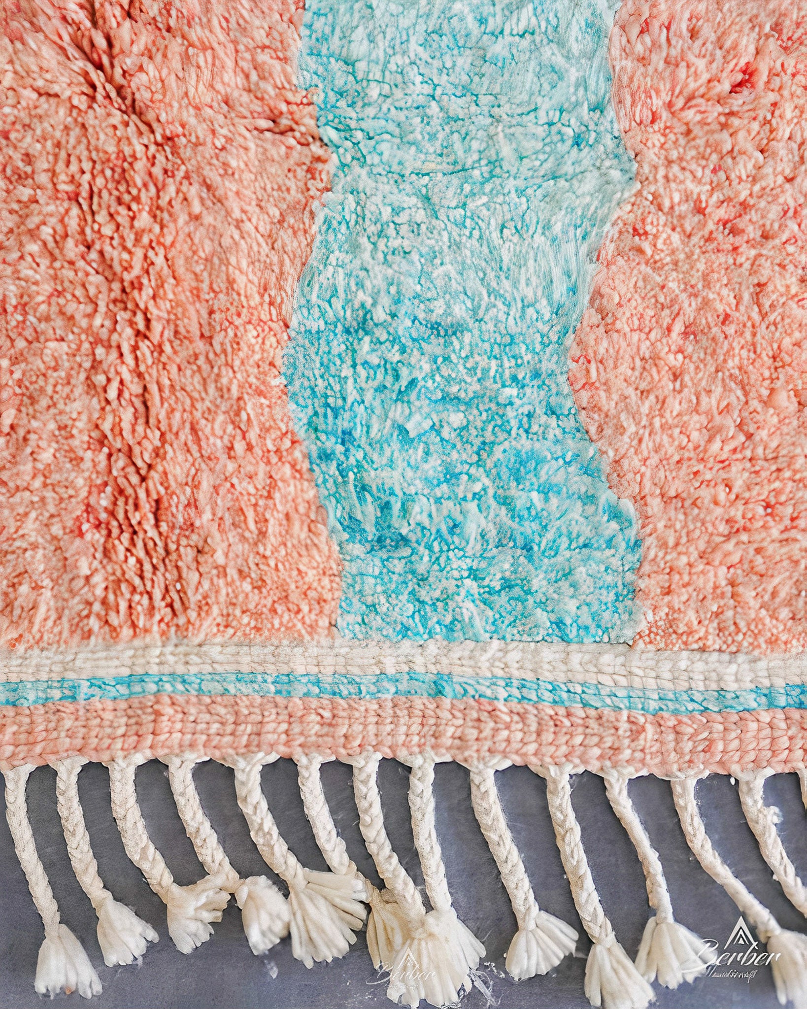 Peach Berber Rug 3 X 5 Ft | 90 X 150 Cm / With Tassels / Short (0.4” / 1 cm)
