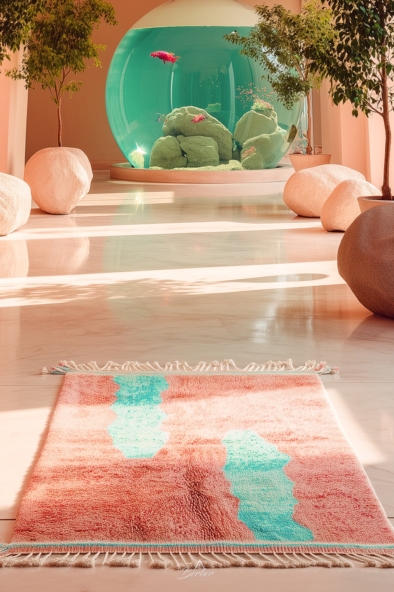 Peach Berber Rug 3 X 5 Ft | 90 X 150 Cm / With Tassels / Short (0.4” / 1 cm)