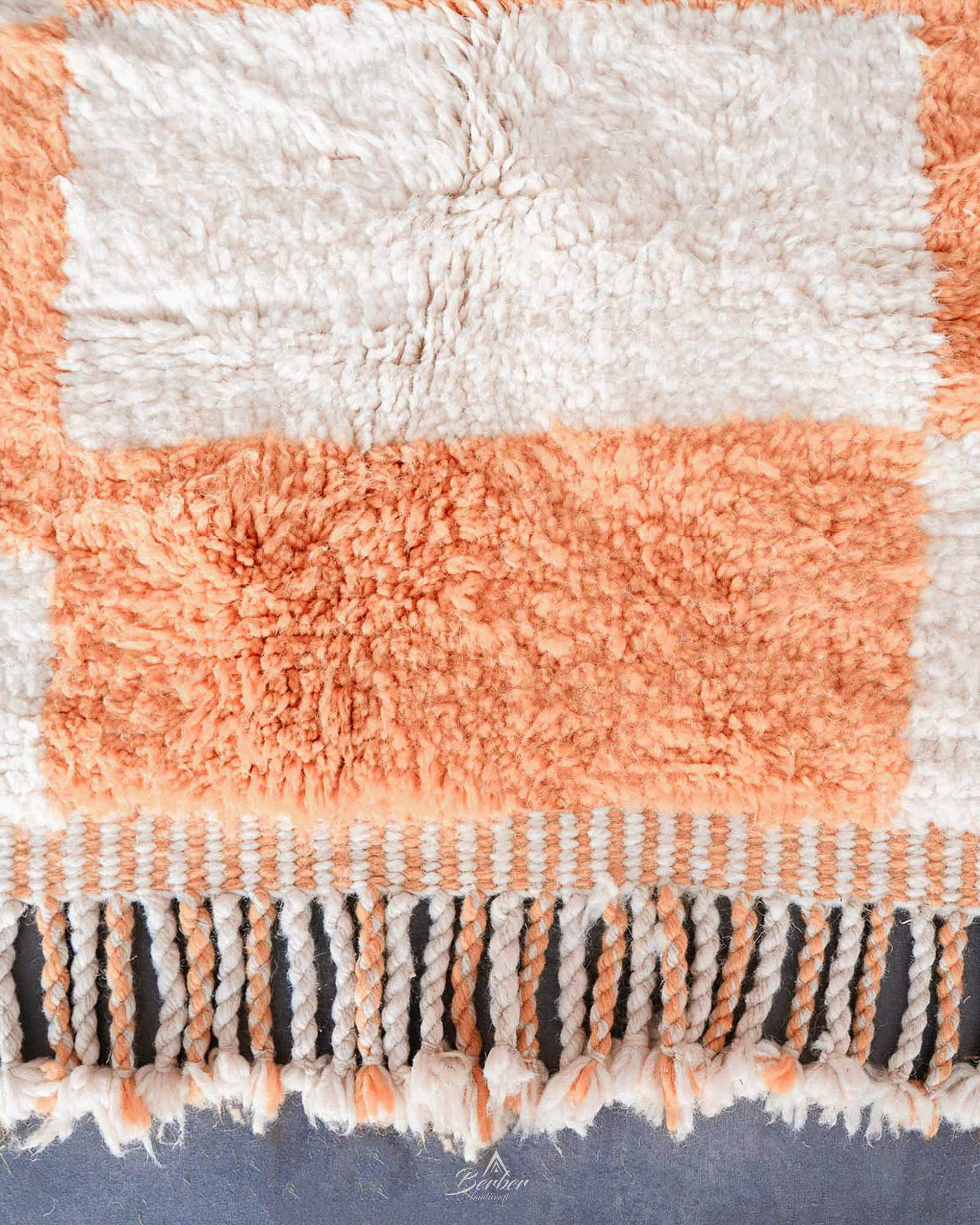 Peach Checker Rug 3 X 5 Ft | 90 X 150 Cm / With Tassels / Short (0.4” / 1 cm)