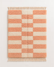 Peach Checker Rug 3 X 5 Ft | 90 X 150 Cm / With Tassels / Short (0.4” / 1 cm)