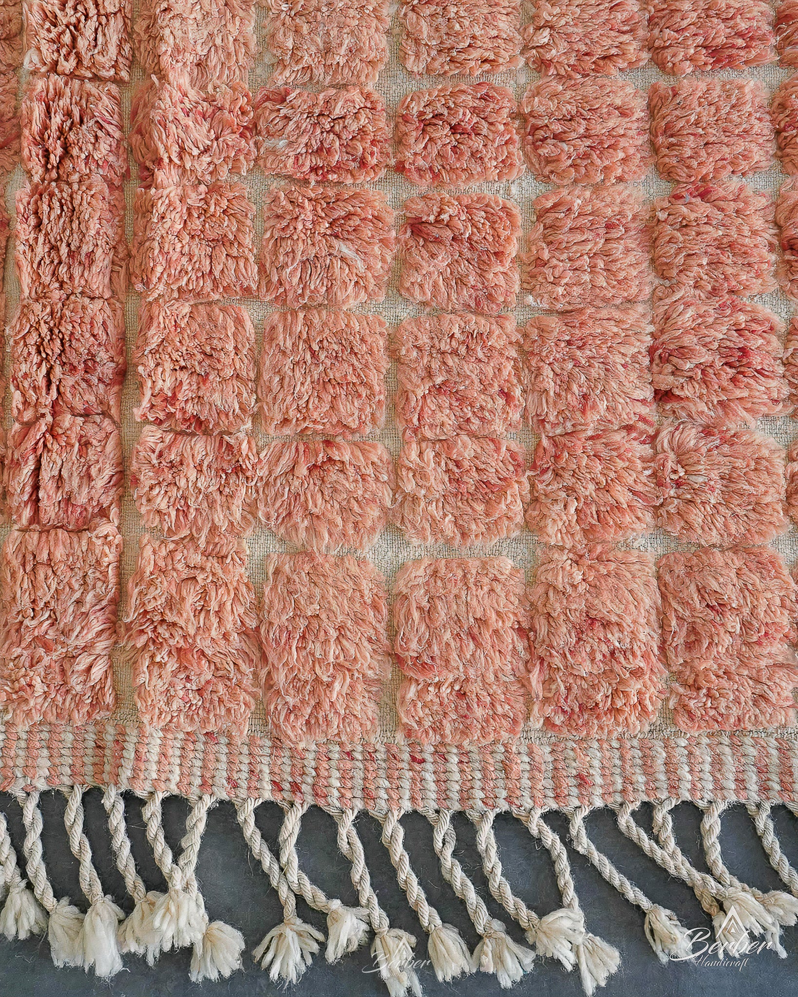 Peach Moroccan Rug 3 X 5 Ft | 90 X 150 Cm / With Tassels / Short (0.4” / 1 cm)