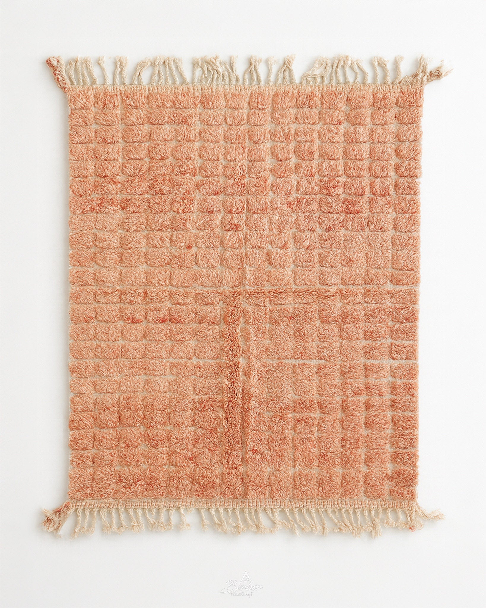 Peach Moroccan Rug 3 X 5 Ft | 90 X 150 Cm / With Tassels / Short (0.4” / 1 cm)