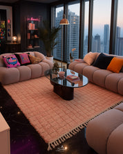 Peach Moroccan Rug 3 X 5 Ft | 90 X 150 Cm / With Tassels / Short (0.4” / 1 cm)