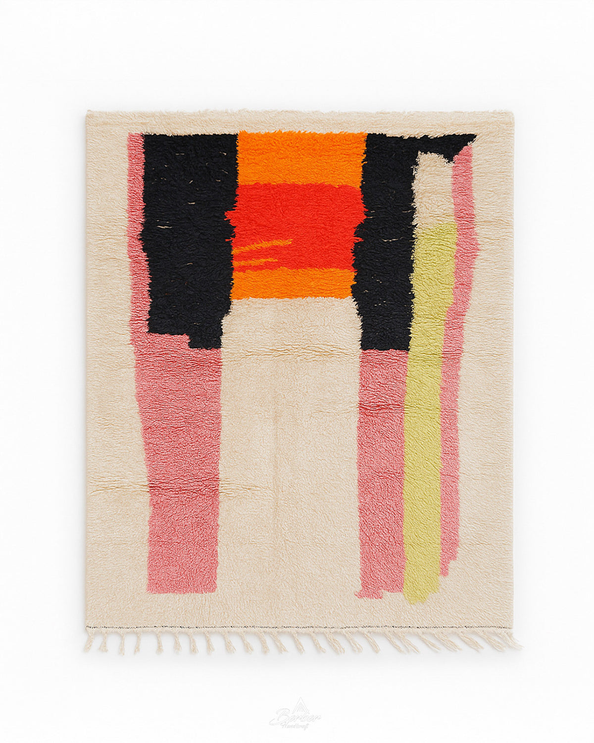 Pink Abstract Rug 3 X 5 Ft | 90 X 150 Cm / With Tassels / Short (0.4” / 1 cm)