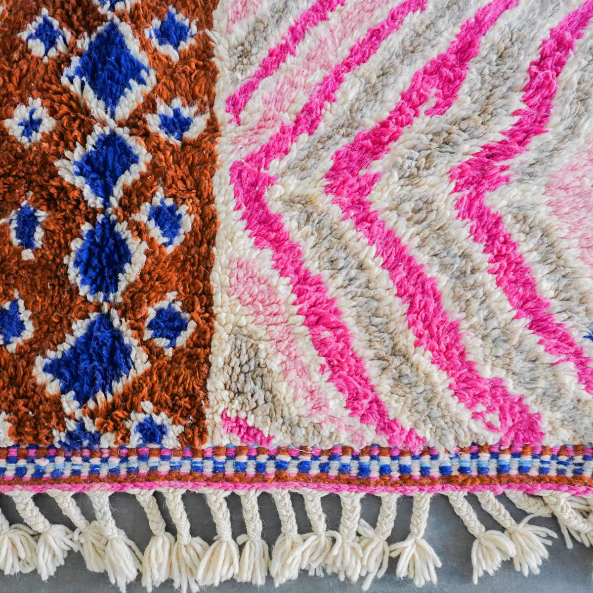 Pink Abstract Wool Rug - Berber Handicraft