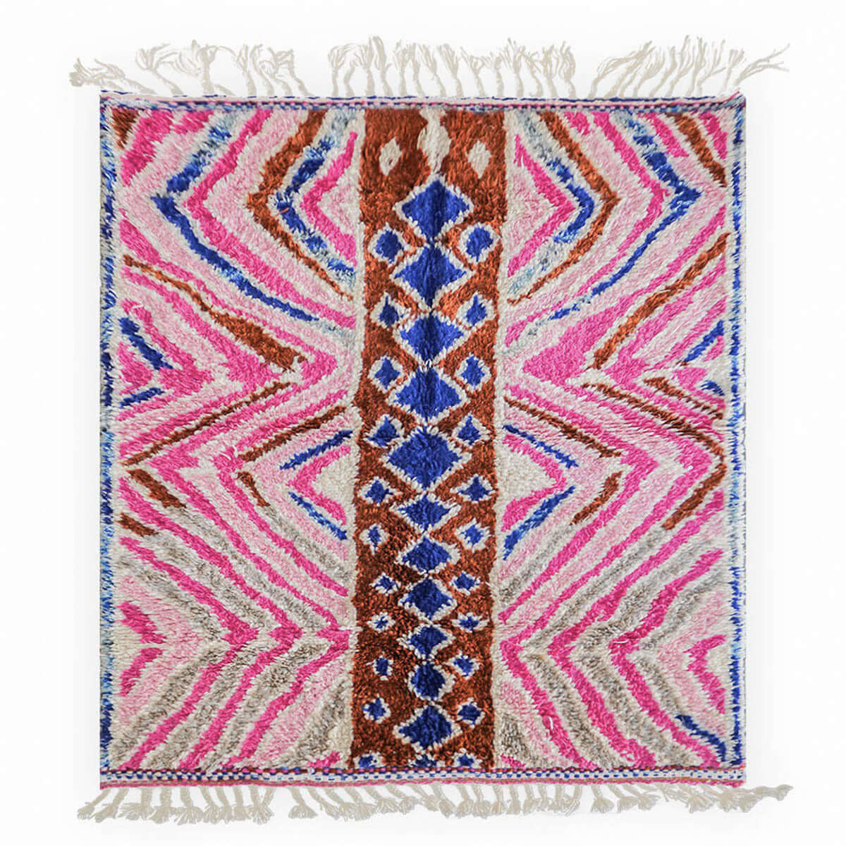 Pink Abstract Wool Rug - Berber Handicraft