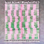 Pink And Green Wool Rug - Berber Handicraft