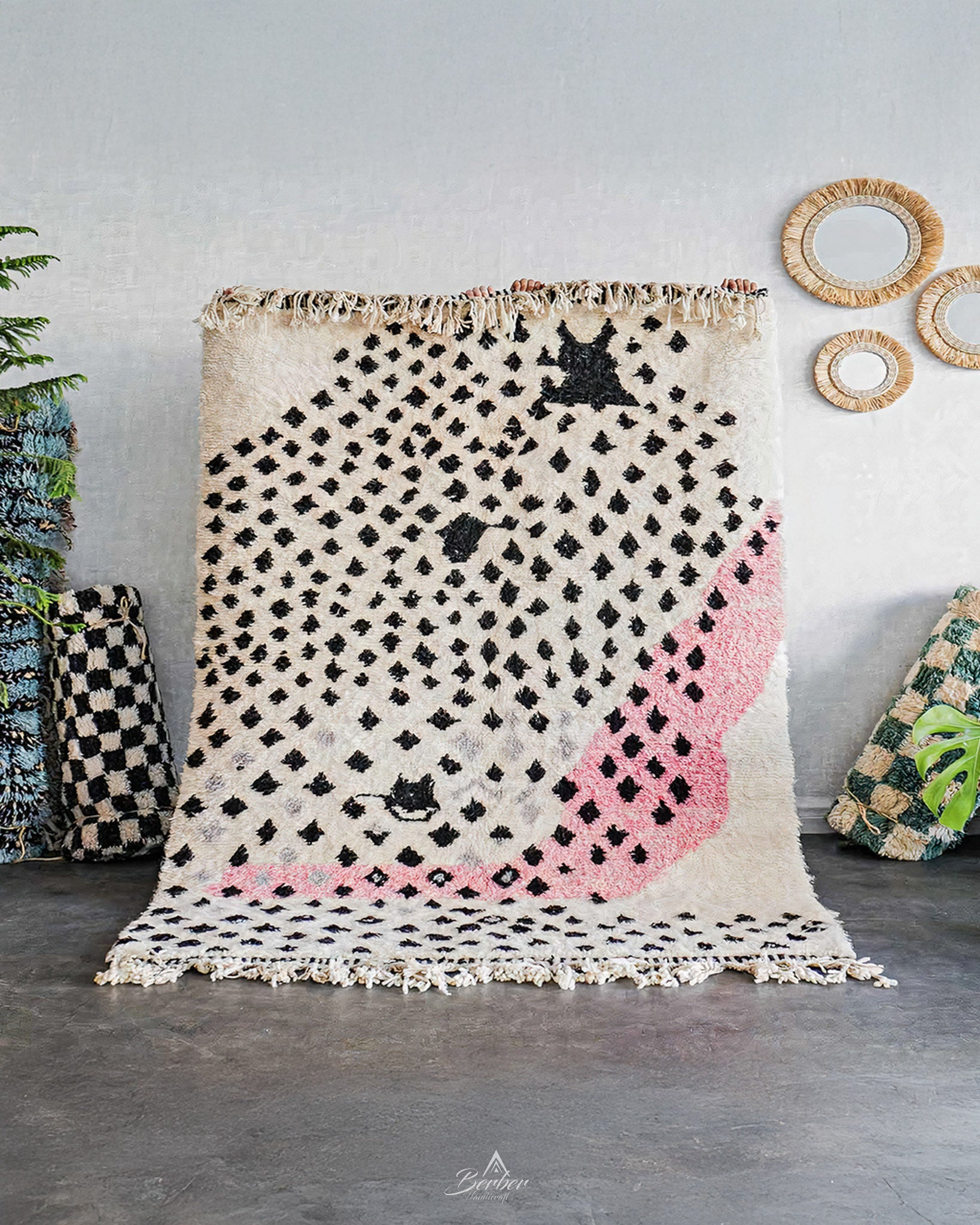 Pink Azilal Rugs 3 X 5 Ft | 90 X 150 Cm / With Tassels / Short (0.4” / 1 cm)