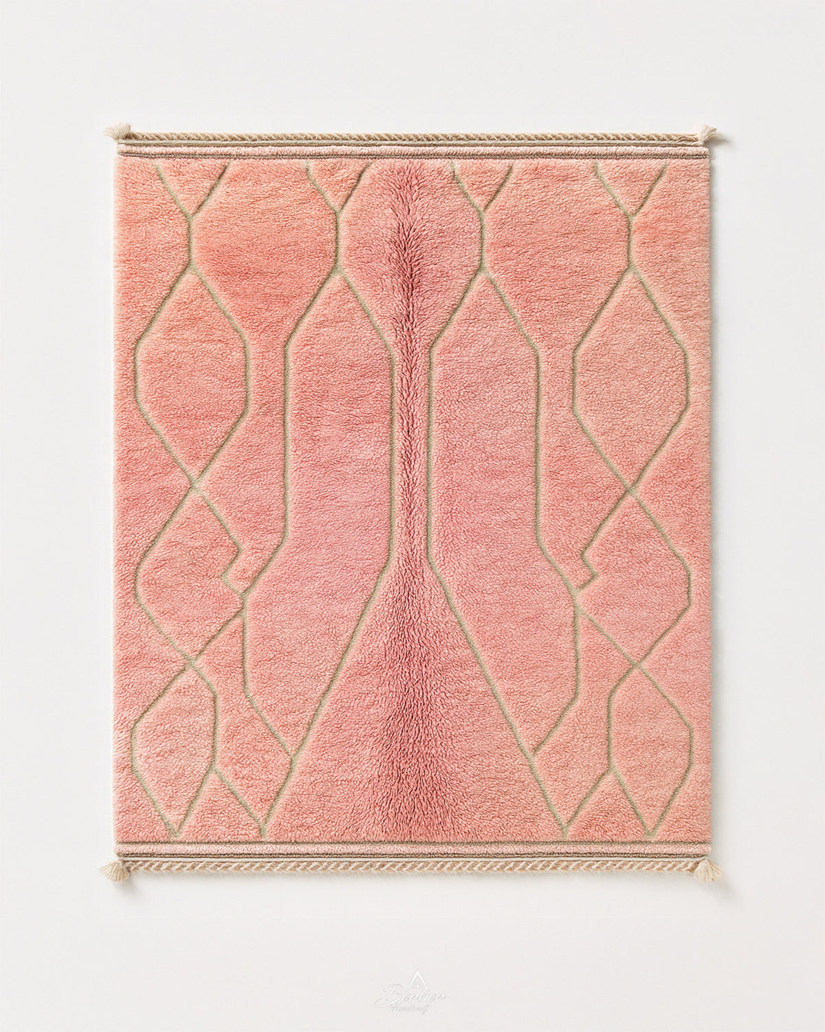 Pink Beni Ourain Rug 3 X 5 Ft | 90 X 150 Cm / With Tassels / Short (0.4” / 1 cm)