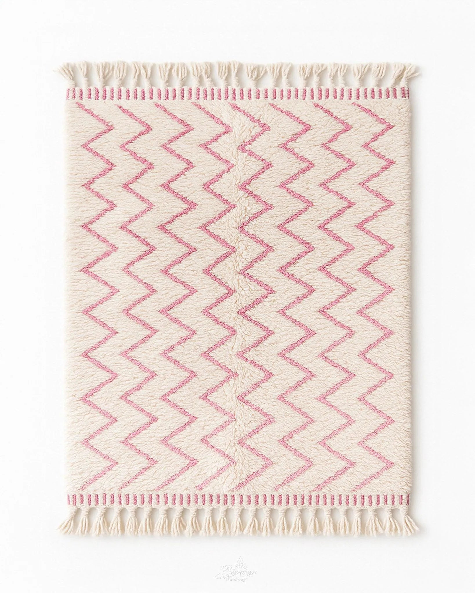Pink Boho-Chic Rug 3 X 5 Ft | 90 X 150 Cm / With Tassels / Short (0.4” / 1 cm)