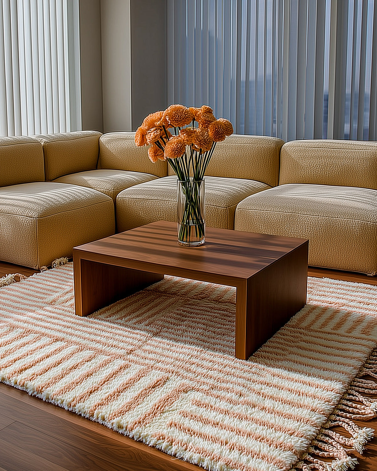 Peach Boho Rug 3 X 5 Ft | 90 X 150 Cm / With Tassels / Short (0.4” / 1 cm)