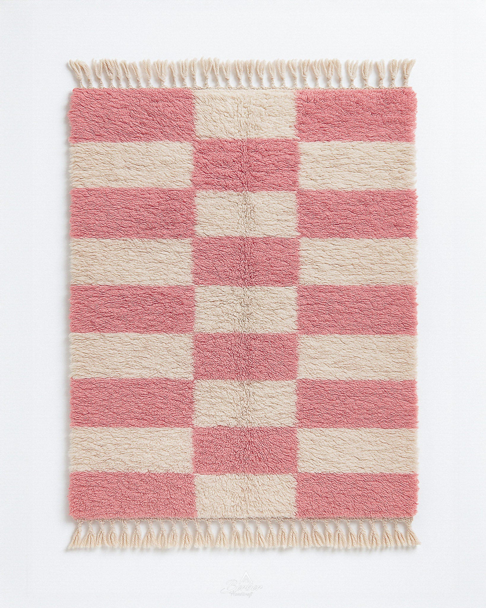Pink Checkered Rug 3 X 5 Ft | 90 X 150 Cm / With Tassels / Short (0.4” / 1 cm)