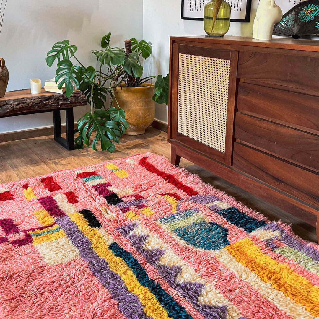 Morrocan vintage rugs, checkered Moroccan rug, handmade rug , abstract online rug living room