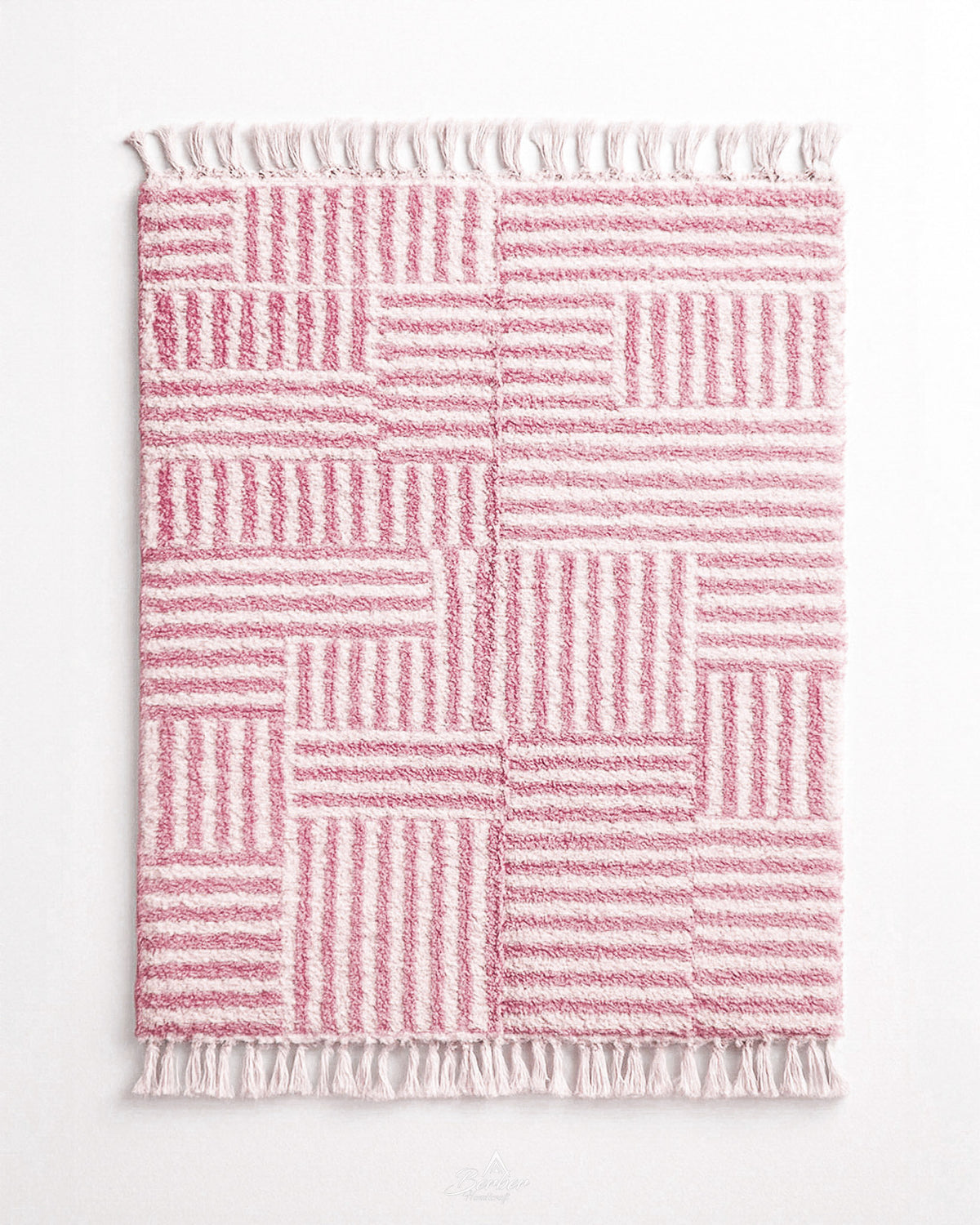 Pink Minimalist Rug 3 X 5 Ft | 90 X 150 Cm / With Tassels / Short (0.4” / 1 cm)
