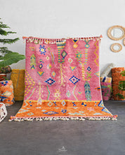 Pink Moroccan Rug 3 X 5 Ft | 90 X 150 Cm / With Tassels / Short (0.4” / 1 cm)