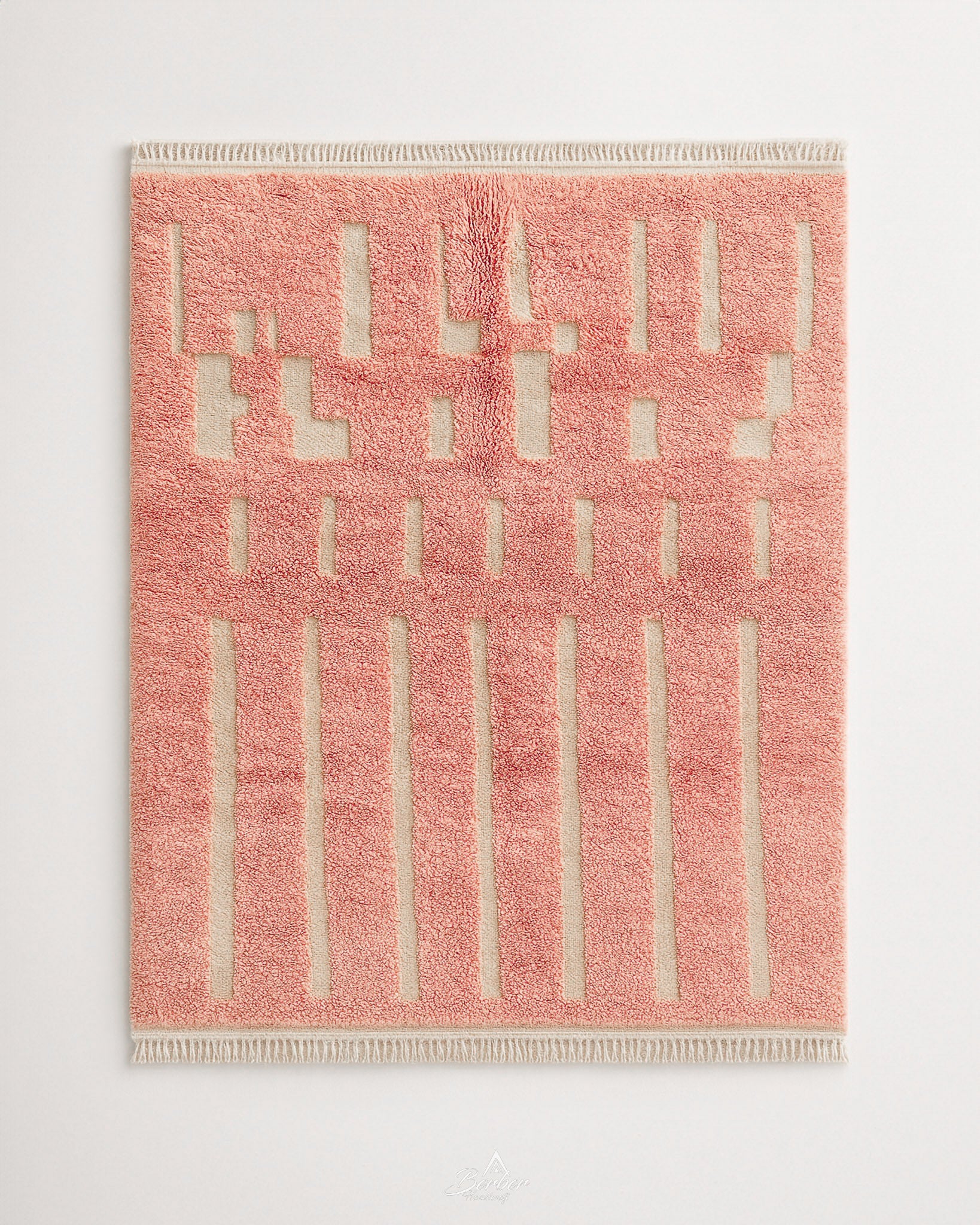 Pink Wool Rug 3 X 5 Ft | 90 X 150 Cm / With Tassels / Short (0.4” / 1 cm)