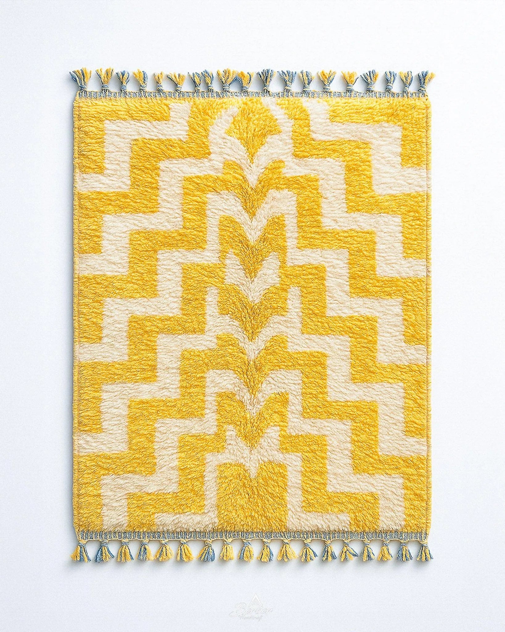 White and Gold Rug 3 X 5 Ft | 90 X 150 Cm / With Tassels / Short (0.4” / 1 cm)