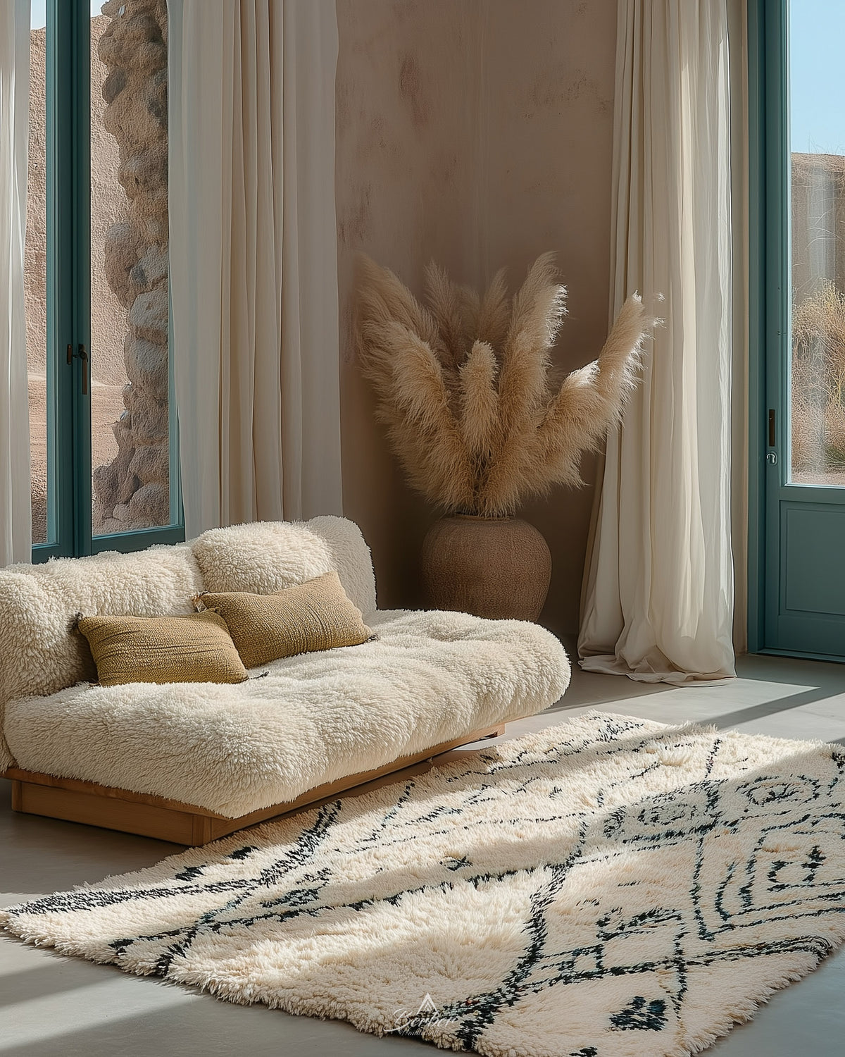 Small to Large Beni Ourain Rug 3 X 5 Ft | 90 X 150 Cm / With Tassels / Short (0.4” / 1 cm)