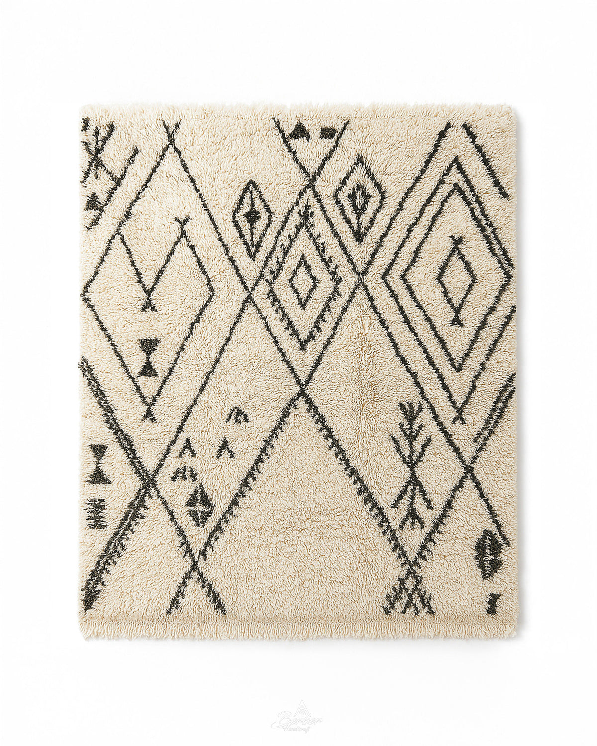 Small to Large Beni Ourain Rug 3 X 5 Ft | 90 X 150 Cm / With Tassels / Short (0.4” / 1 cm)