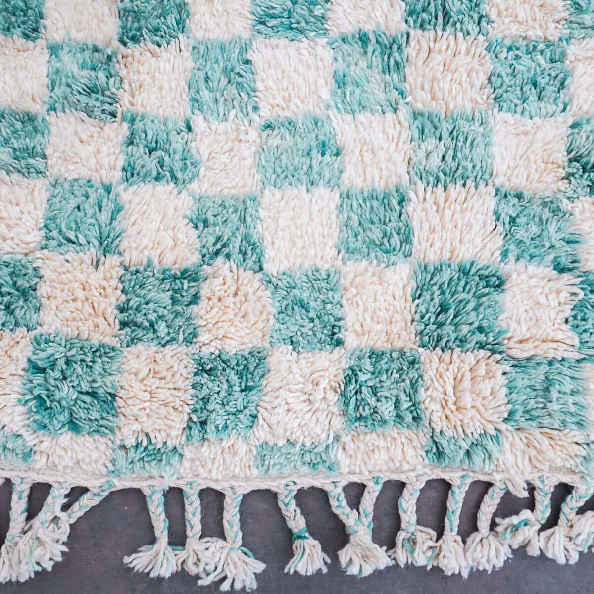 Turquoise Checkered Rug - Berber Handicraft