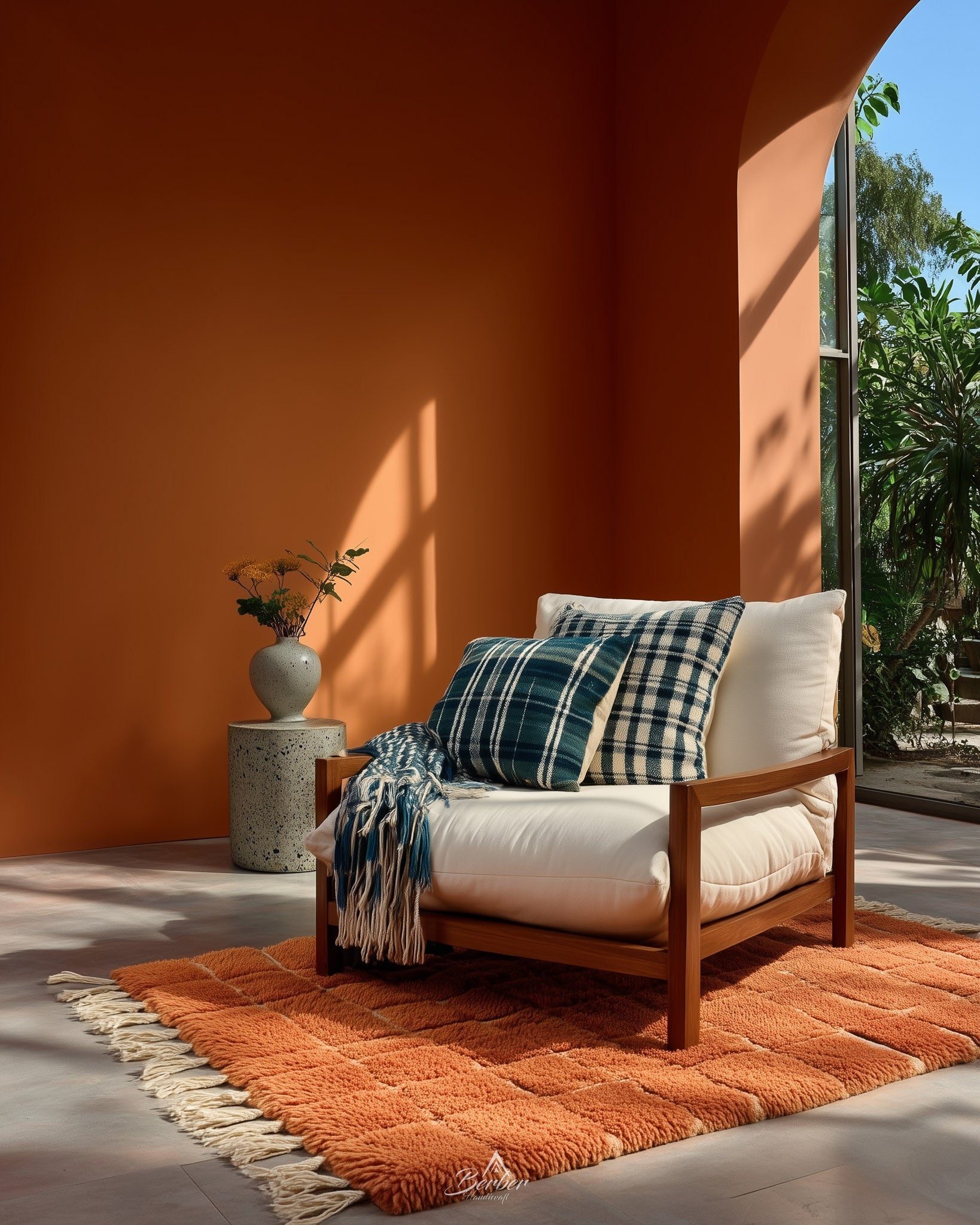 u9897872332_Orange_Moroccan_rug_styled_in_a_photo_studio_with_s_ad1d7fe6-6639-49f9-9616-0a52d2017468-Berber Handicraft