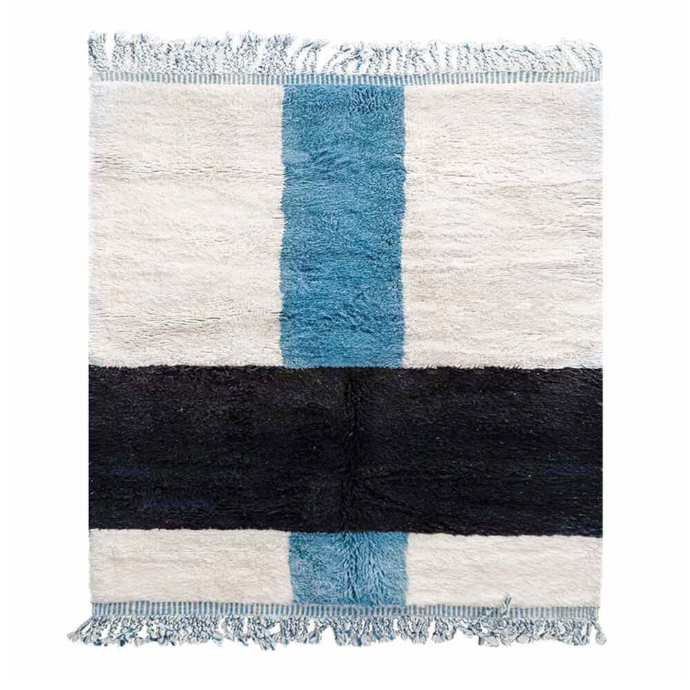 White Blue Moroccan Rug - Berber Handicraft