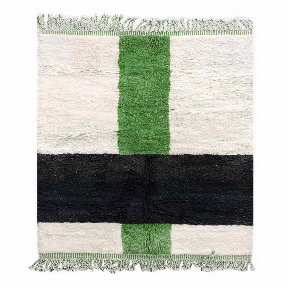 White Green Moroccan Rug - Berber Handicraft