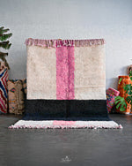 White Pink Moroccan Rug 3 X 5 Ft | 90 X 150 Cm / With Tassels / Short (0.4” / 1 cm)