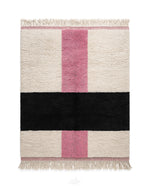 White Pink Moroccan Rug 3 X 5 Ft | 90 X 150 Cm / With Tassels / Short (0.4” / 1 cm)