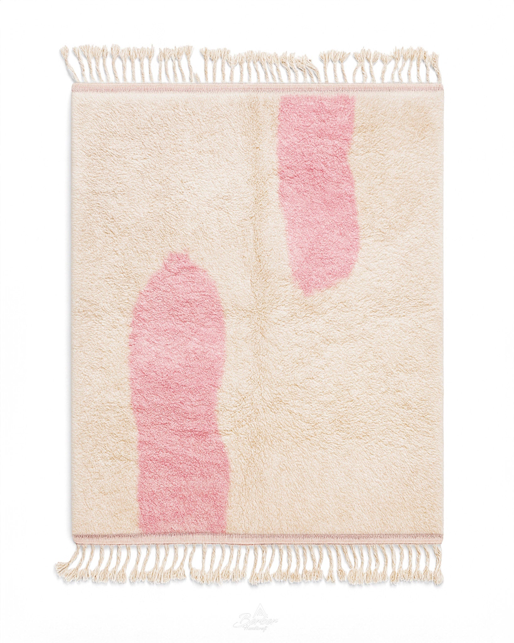 White Pink Wool Rug 3 X 5 Ft | 90 X 150 Cm / With Tassels / Short (0.4” / 1 cm)