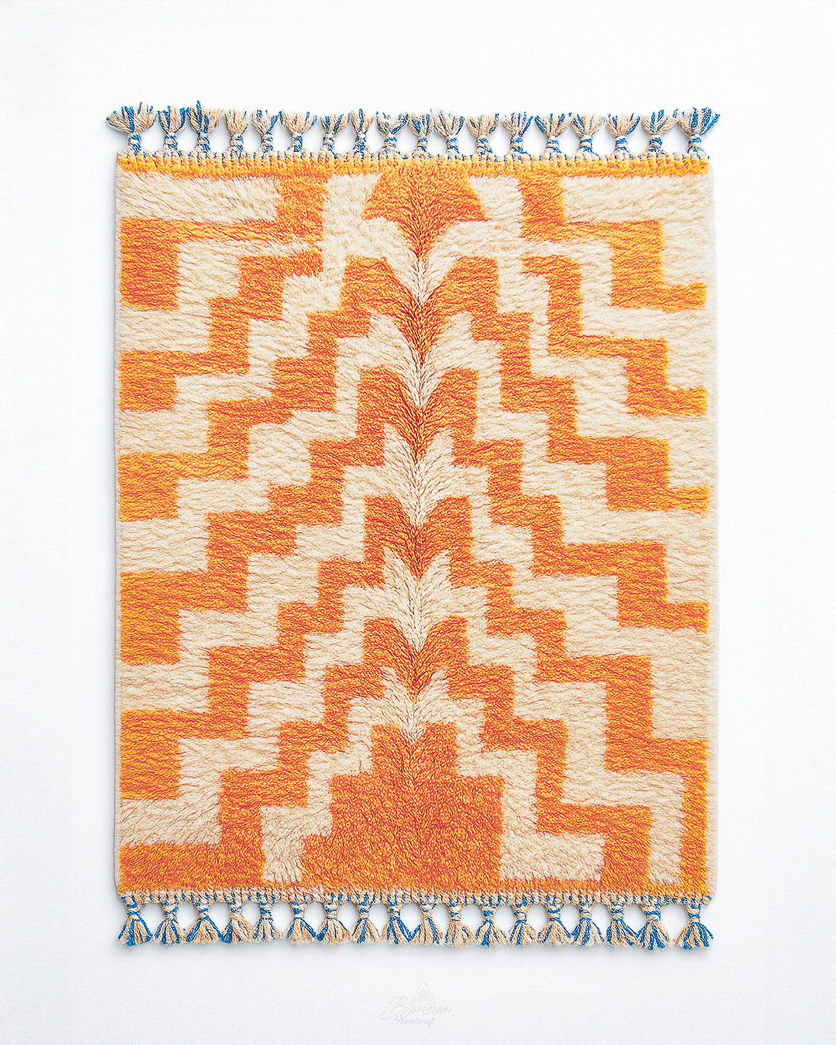Orange and White Patterned Rug 3 X 5 Ft | 90 X 150 Cm / With Tassels / Short (0.4” / 1 cm)