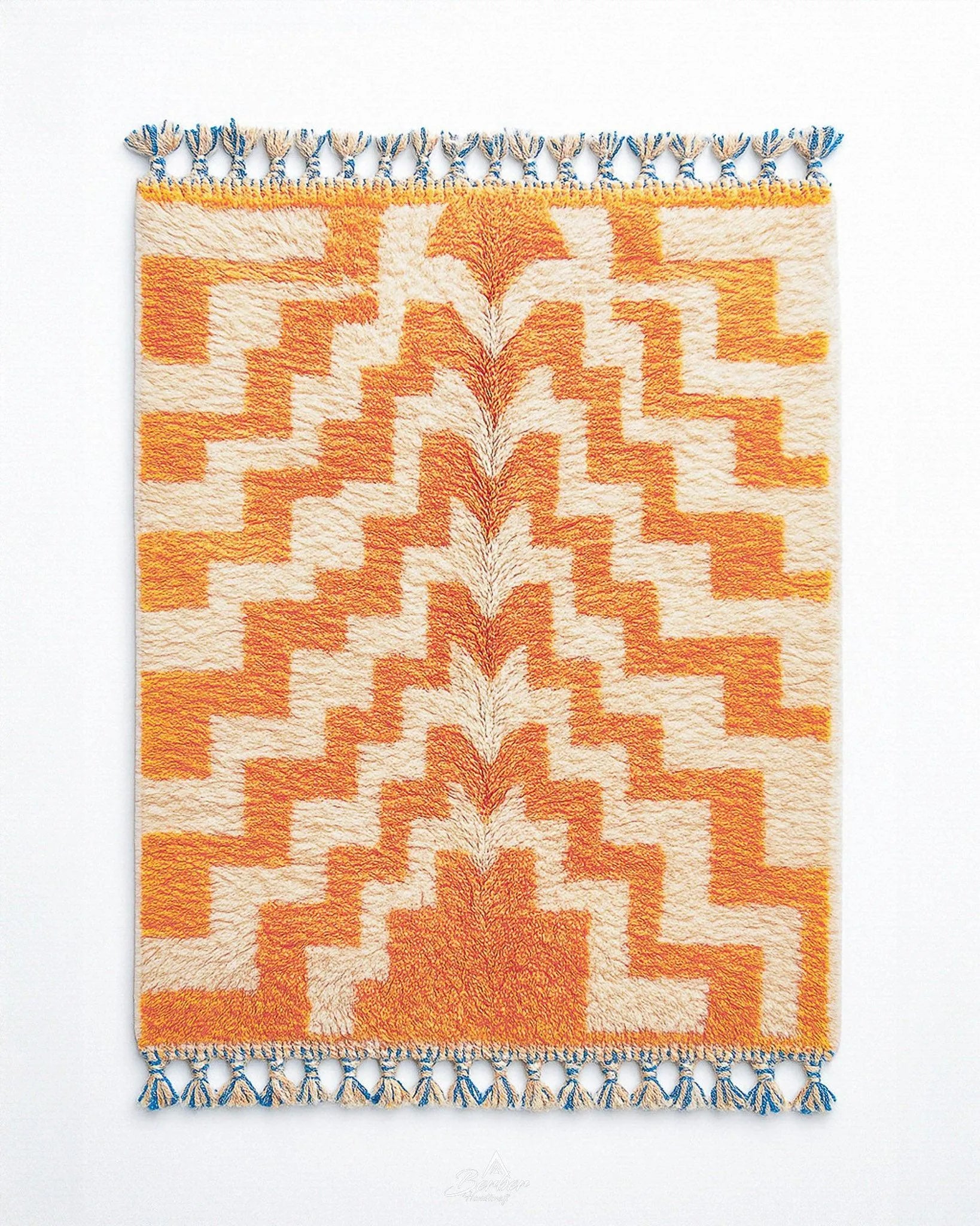 Orange and White Patterned Rug 3 X 5 Ft | 90 X 150 Cm / With Tassels / Short (0.4” / 1 cm)