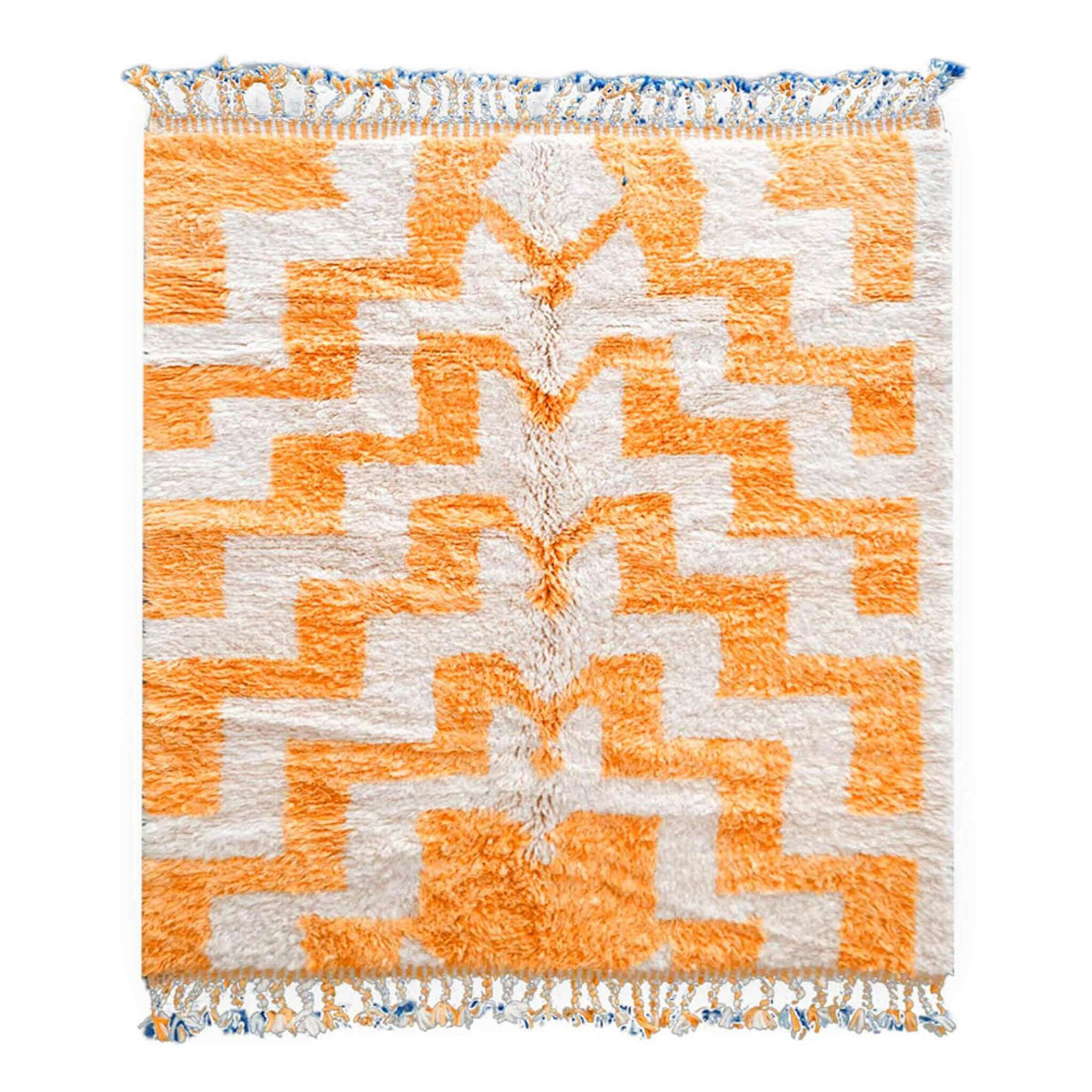 Orange and White Patterned Rug - Berber Handicraft